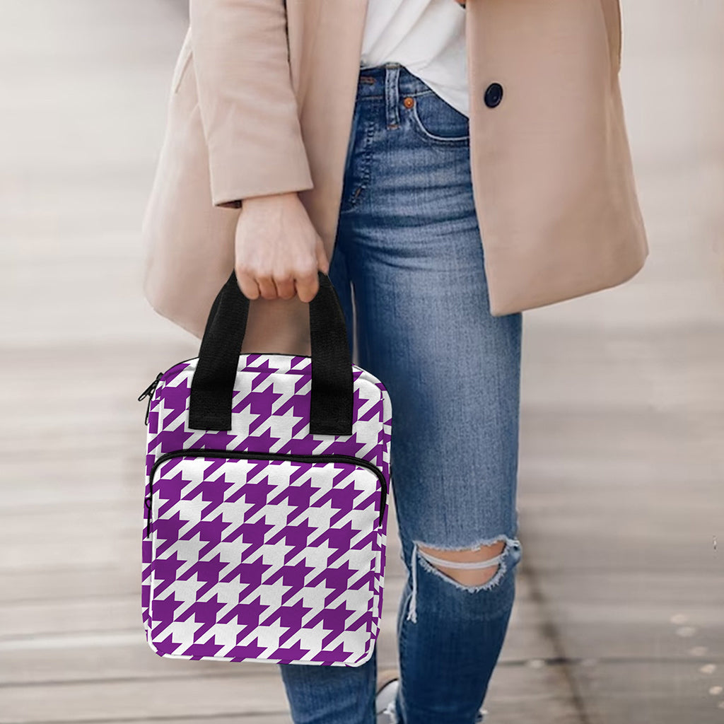 Purple And White Houndstooth Print Bible Tote Bag