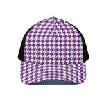 Purple And White Houndstooth Print Black Mesh Trucker Cap