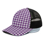 Purple And White Houndstooth Print Black Mesh Trucker Cap
