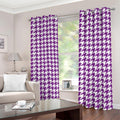 Purple And White Houndstooth Print Dimout Grommet Curtains
