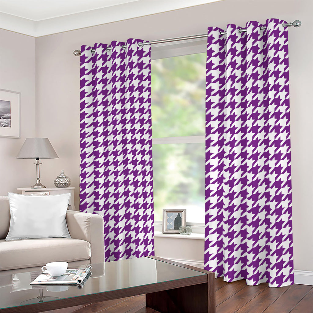 Purple And White Houndstooth Print Blackout Grommet Curtains