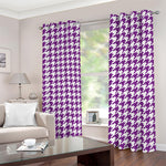 Purple And White Houndstooth Print Blackout Grommet Curtains