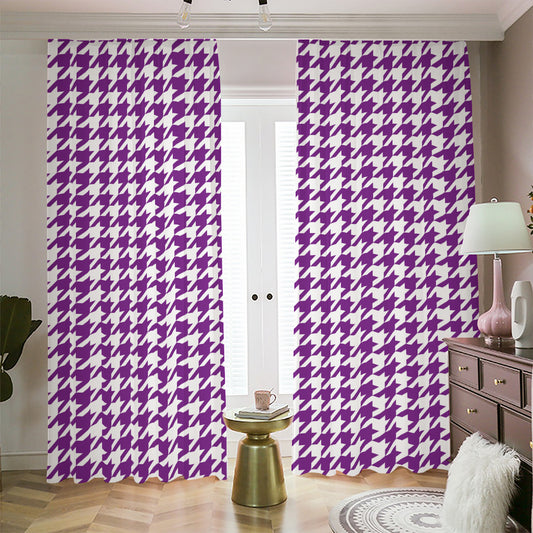Purple And White Houndstooth Print Blackout Pencil Pleat Curtains