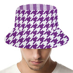 Purple And White Houndstooth Print Bucket Hat