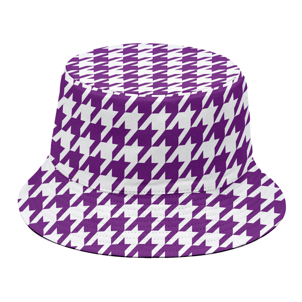 Purple And White Houndstooth Print Bucket Hat