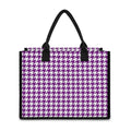Purple And White Houndstooth Print Canvas Tote Bag