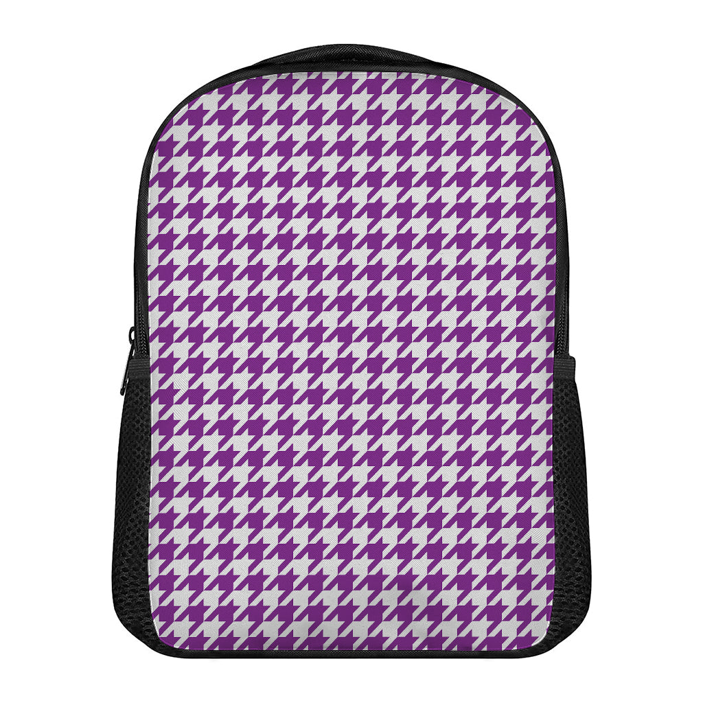 Purple And White Houndstooth Print Casual Backpack