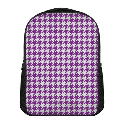 Purple And White Houndstooth Print Casual Backpack