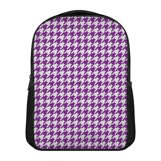 Purple And White Houndstooth Print Casual Backpack