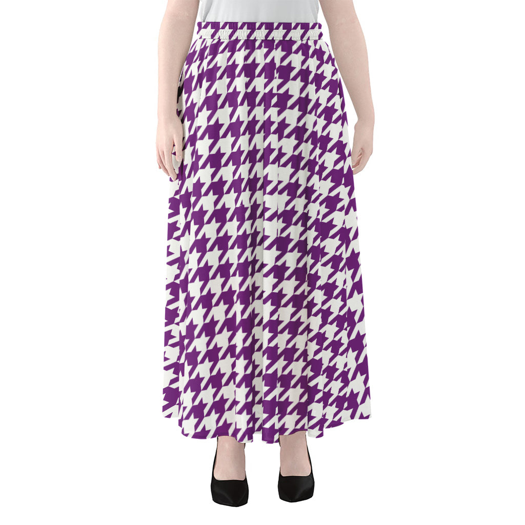 Purple And White Houndstooth Print Chiffon Maxi Skirt