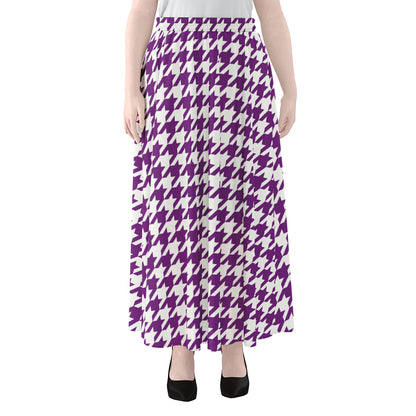 Purple And White Houndstooth Print Chiffon Maxi Skirt