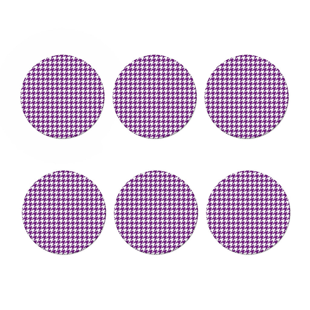 Purple And White Houndstooth Print Coaster Set