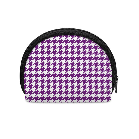 Purple And White Houndstooth Print Coin Purse