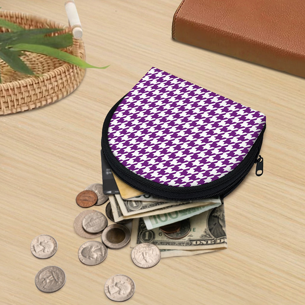 Purple And White Houndstooth Print Coin Purse