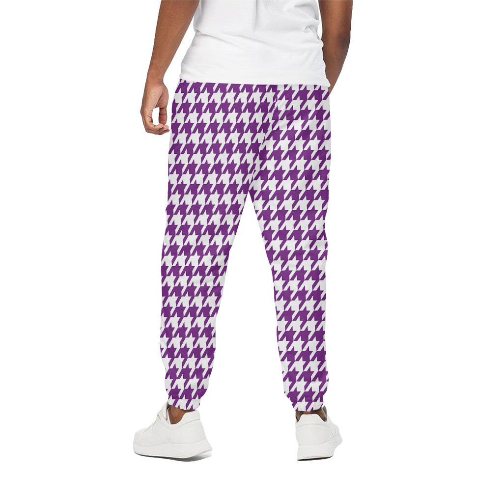 Purple And White Houndstooth Print Cotton Pants