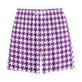 Purple And White Houndstooth Print Cotton Shorts