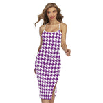 Purple And White Houndstooth Print Cross Back Cami Dress