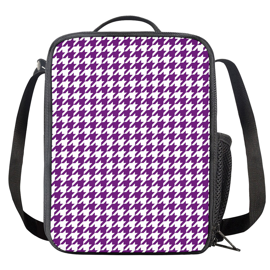Purple And White Houndstooth Print Crossbody Lunch Bag