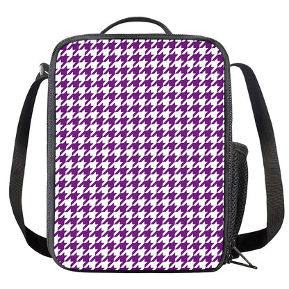 Purple And White Houndstooth Print Crossbody Lunch Bag