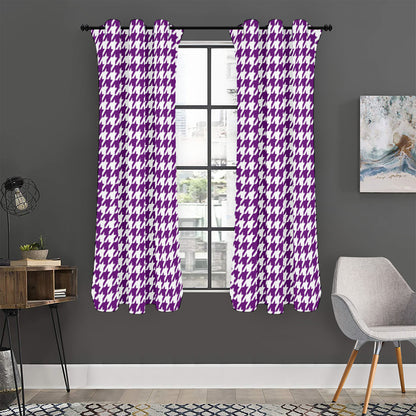 Purple And White Houndstooth Print Curtain