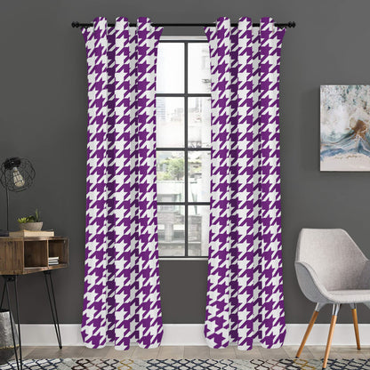 Purple And White Houndstooth Print Curtain