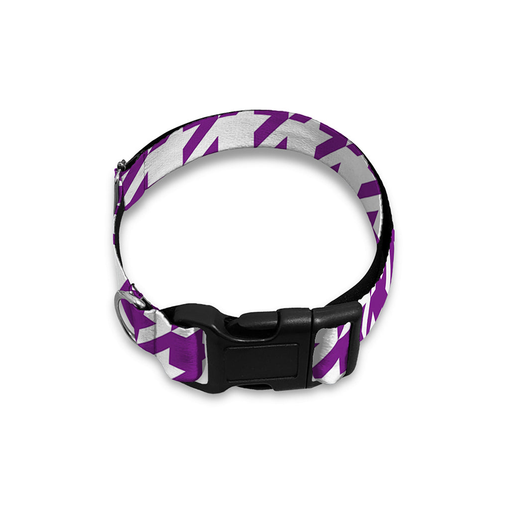 Purple And White Houndstooth Print Dog Collar