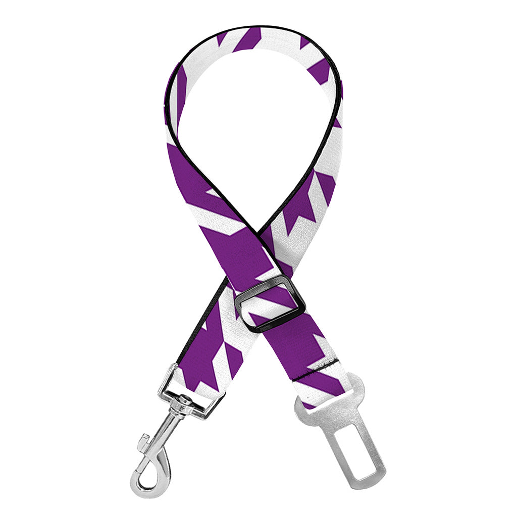 Purple And White Houndstooth Print Dog Seat Belt