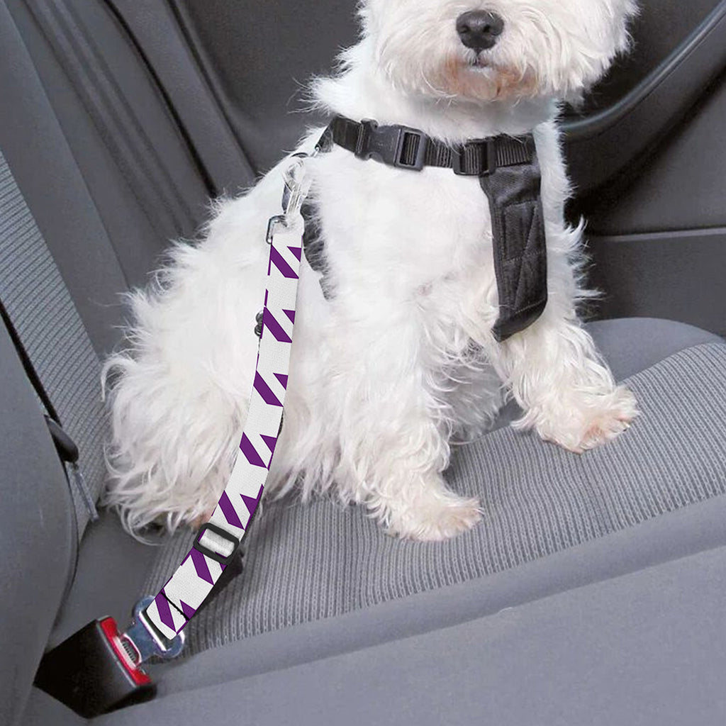 Purple And White Houndstooth Print Dog Seat Belt