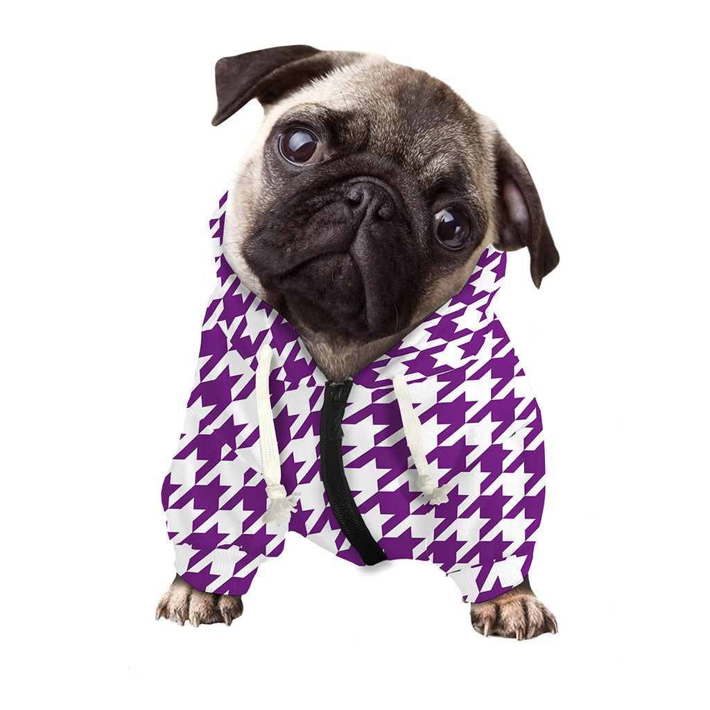 Purple And White Houndstooth Print Dog Zip Up Hoodie