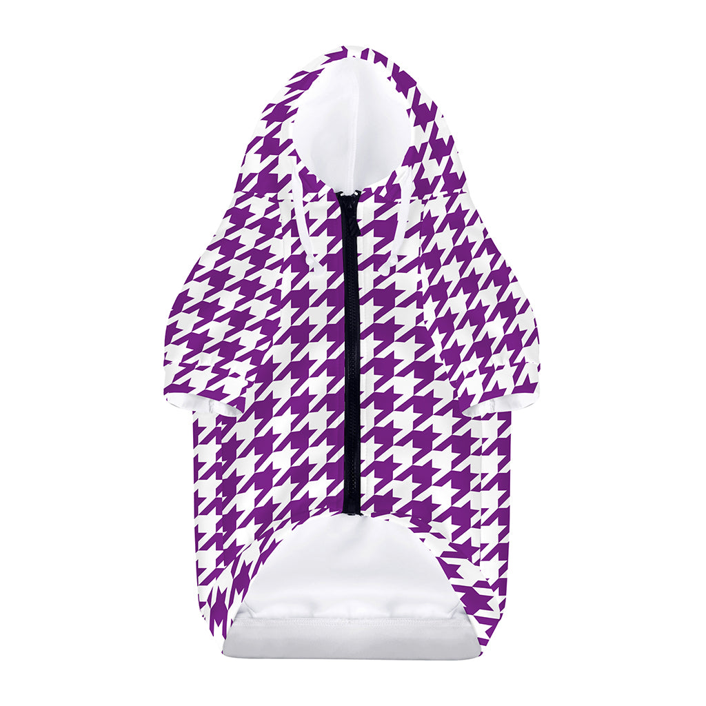 Purple And White Houndstooth Print Dog Zip Up Hoodie