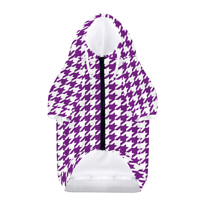 Purple And White Houndstooth Print Dog Zip Up Hoodie