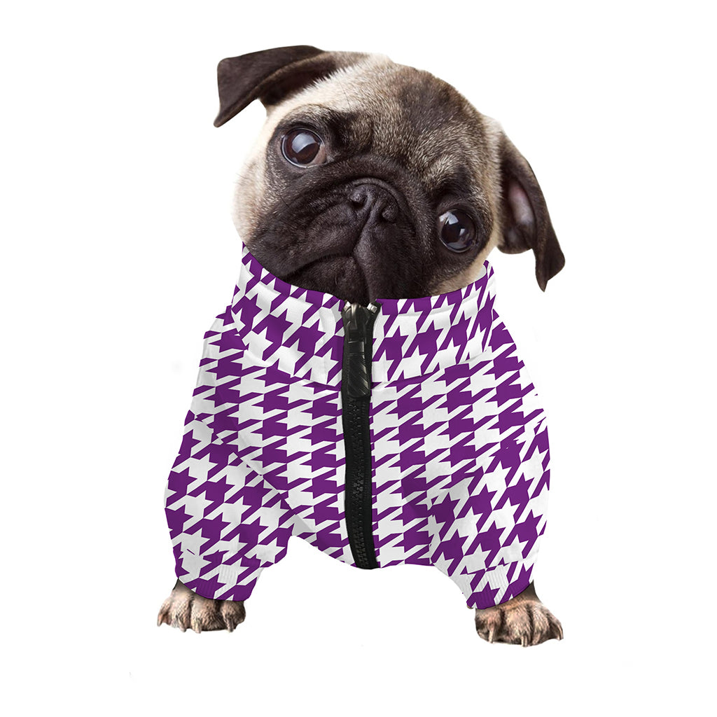 Purple And White Houndstooth Print Dog Zip Up Jacket
