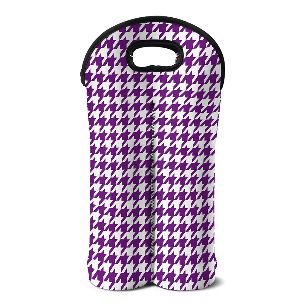 Purple And White Houndstooth Print Double Neoprene Wine Tote