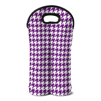 Purple And White Houndstooth Print Double Neoprene Wine Tote
