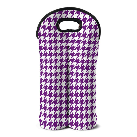 Purple And White Houndstooth Print Double Neoprene Wine Tote