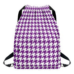 Purple And White Houndstooth Print Drawstring Backpack