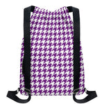 Purple And White Houndstooth Print Drawstring Backpack