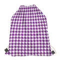Purple And White Houndstooth Print Drawstring Bag