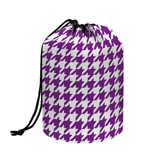 Purple And White Houndstooth Print Drawstring Makeup Bag