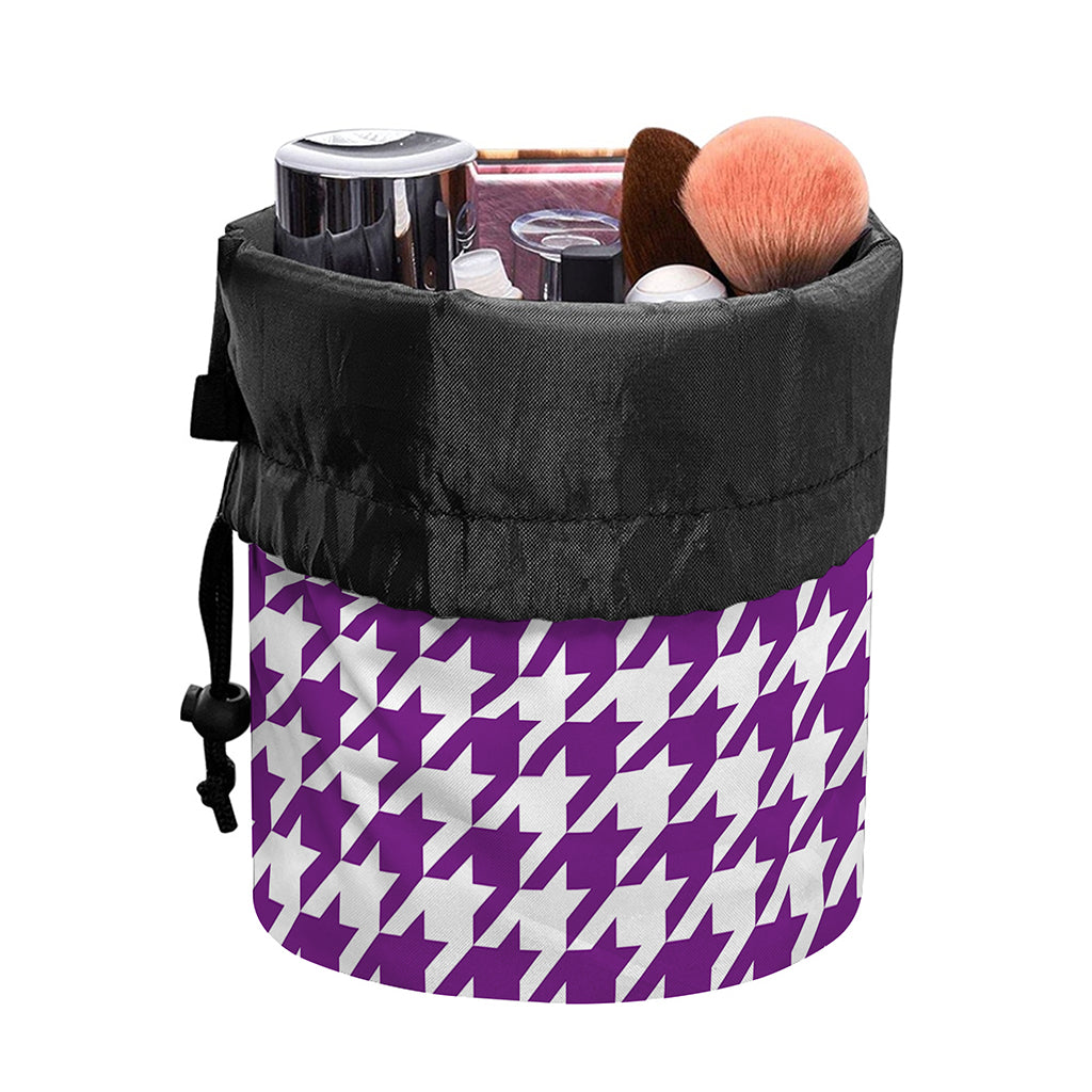 Purple And White Houndstooth Print Drawstring Makeup Bag