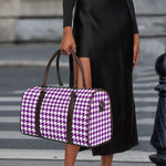 Purple And White Houndstooth Print Duffle Bag