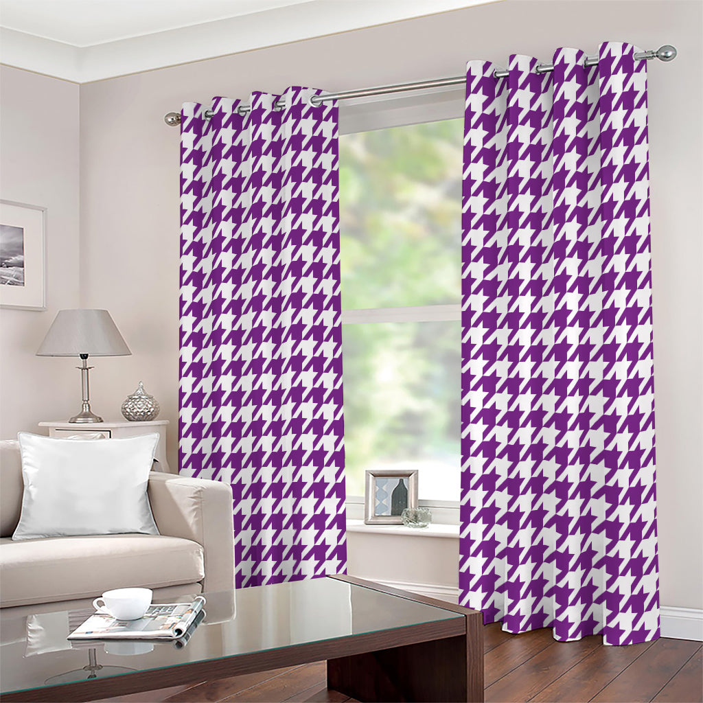 Purple And White Houndstooth Print Extra Wide Grommet Curtains