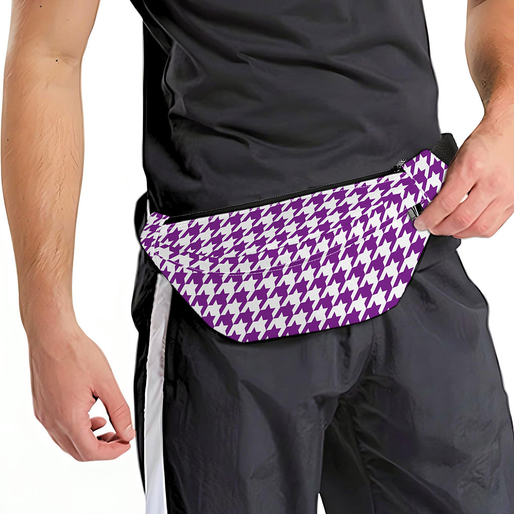 Purple And White Houndstooth Print Fanny Pack