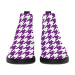 Purple And White Houndstooth Print Flat Ankle Boots