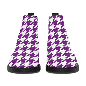 Purple And White Houndstooth Print Flat Ankle Boots