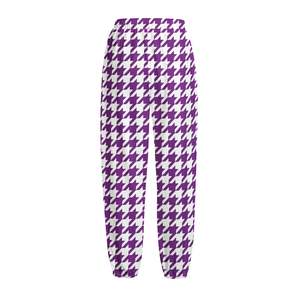 Purple And White Houndstooth Print Fleece Lined Knit Pants