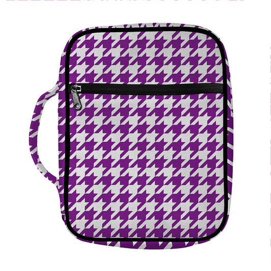 Purple And White Houndstooth Print Front Pocket Bible Bag