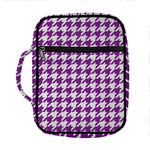Purple And White Houndstooth Print Front Pocket Bible Bag