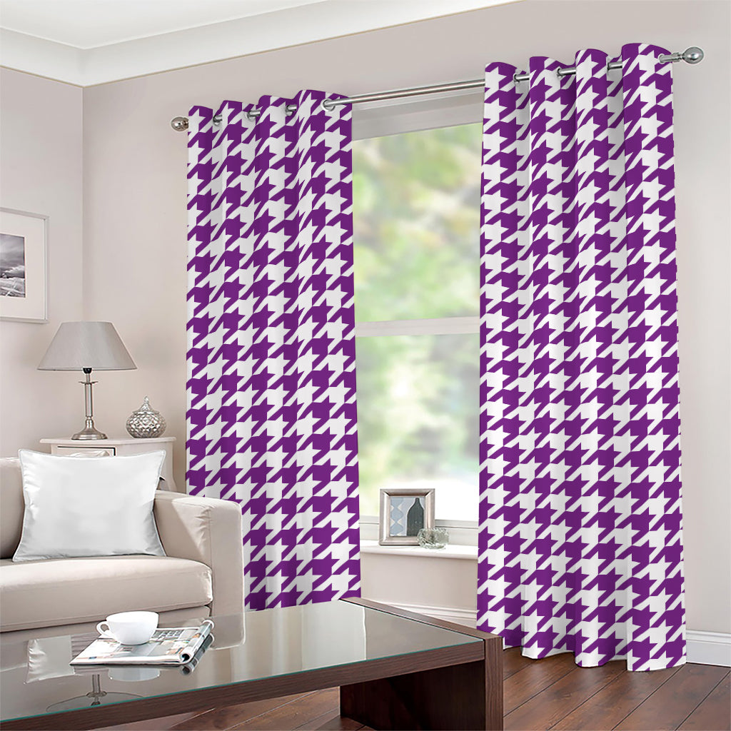 Purple And White Houndstooth Print Grommet Curtains