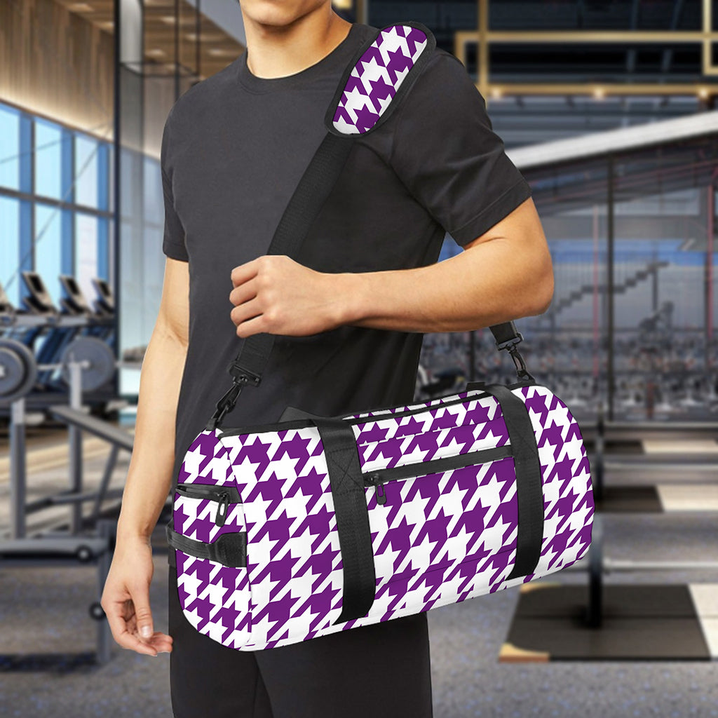 Purple And White Houndstooth Print Gym Bag